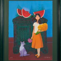 Lote 039 - Trinidad Osorio - Niña con Flores, Gato y Sandía - Serigrafía P.A.