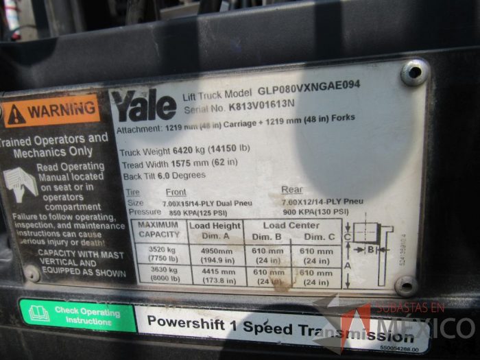Lote 010 - Montacargas Yale GP080VX, combustión a gas, Año 2015 - Imagen 31
