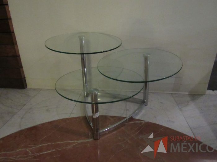 Lote 097 - Mesa de apoyo con 3 vidrios circulares y base metálica - Imagen 4
