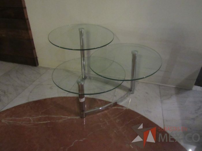 Lote 097 - Mesa de apoyo con 3 vidrios circulares y base metálica - Imagen 6