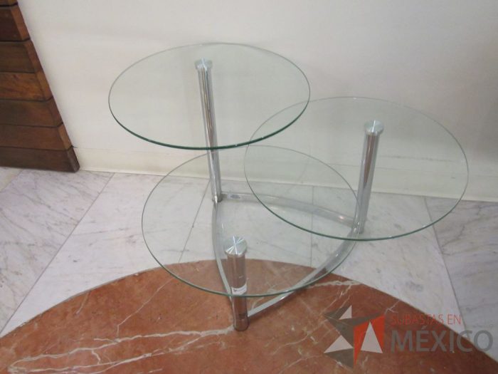 Lote 097 - Mesa de apoyo con 3 vidrios circulares y base metálica - Imagen 12