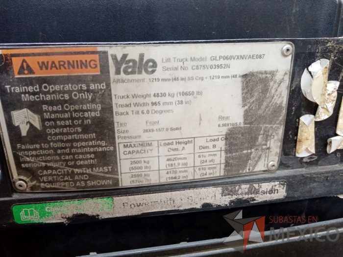 Lote 018 - Montacargas Yale GLP060VXNVAE087, Año: 2015 - Imagen 24