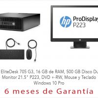 Lote 003 -  HP EliteDesk 705 G3, 16 GB RAM, 500 GB HDD, Monitor 21.5", DVD +-RW, Teclado Mouse, Windows 10 Pro
