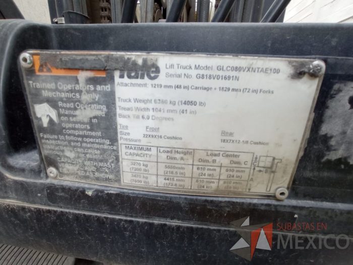 Lote 003 - Montacargas a combustión, marca YALE - Imagen 8