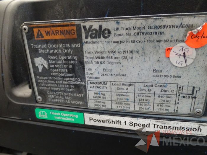 Lote 003 -Montacargas uso a combustión, Marca Yale - Imagen 8