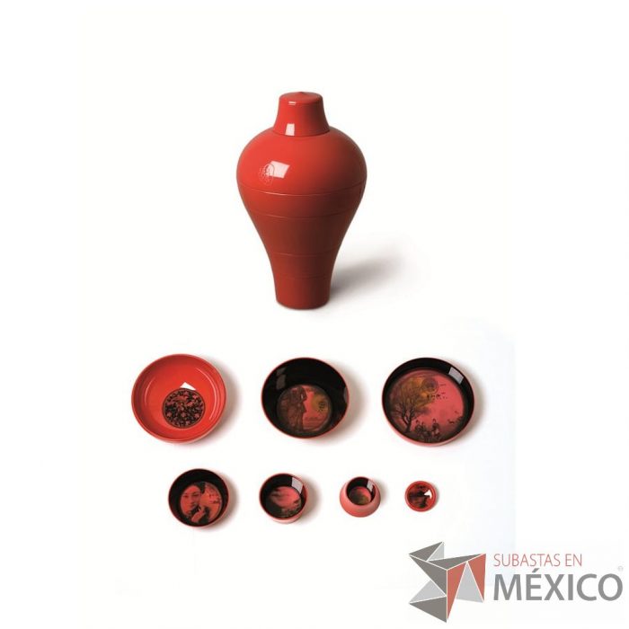 Lote 0094 - Set de Mesa Ming Rojo 6 piezas apilables - Imagen 3