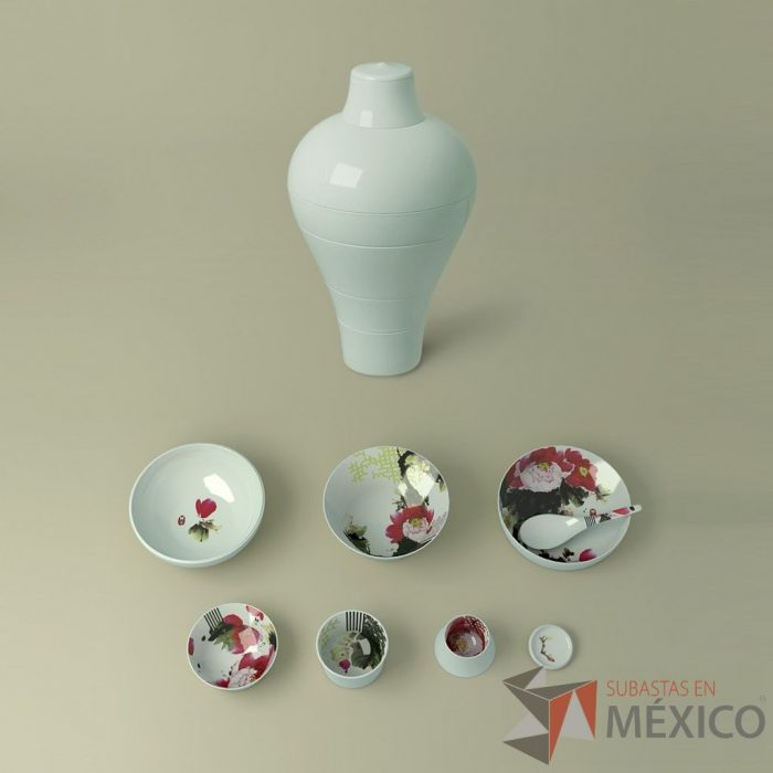 Lote 0096 - Set de Mesa Ming Peony 6 piezas + cuchara blanco - Imagen 3