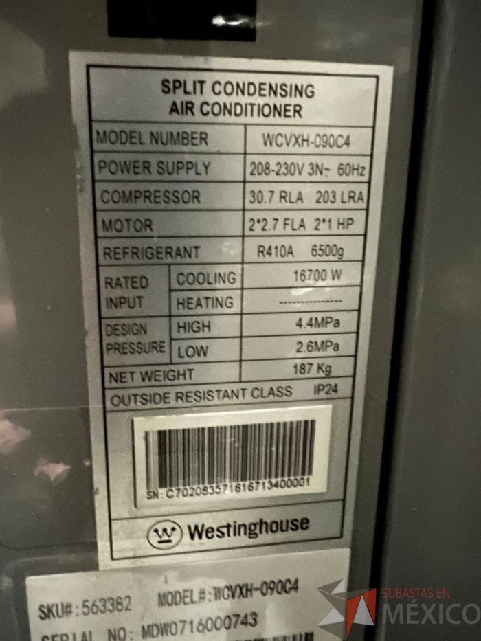 Lote 051 - 2 Equipos de aire acondicionado, Modelo WPAXH-090CA4 - Imagen 3