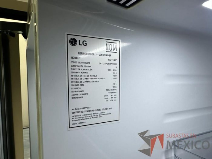 Lote 005 - Refrigerador LG, Modelo: VS27LNIP - Imagen 10