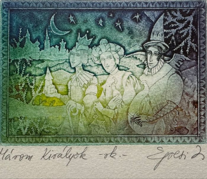 Lote 061 - Három Királyok - Három Királyok [Los Tres Reyes Magos] - Estampa calcográfica sobre papel, estampación en hueco