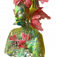 Lote 006 - María Santamaría - Ninfa hipersensible - Escultura aérea. Resina pigmentada con hilo de polipropileno y encaje