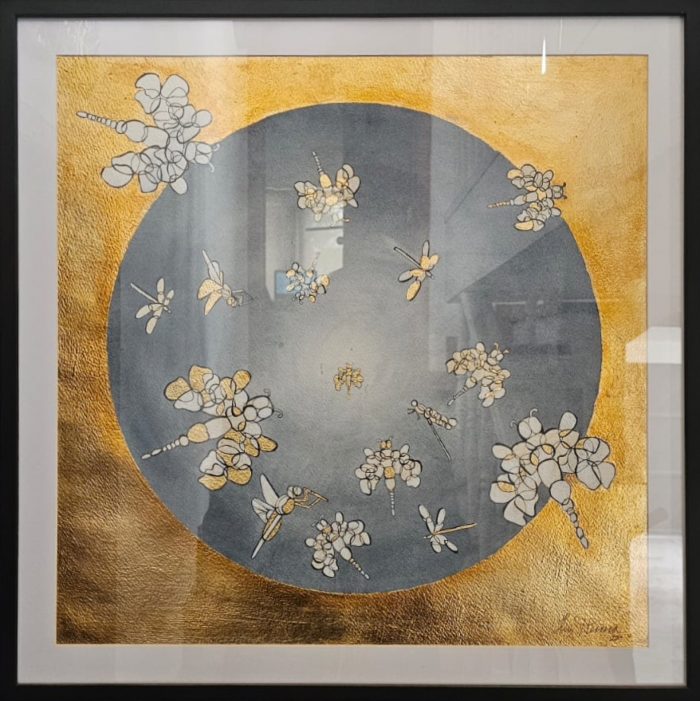 Lote 020 - Luz Herrera - Colección Libélulas - Acuarela sobre papel algodón y hoja de oro - Imagen 2