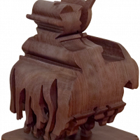 Lote 001 - Escultura de madera de El Quijote/Sancho Panza, Figura doble, Representación en cada perfil.