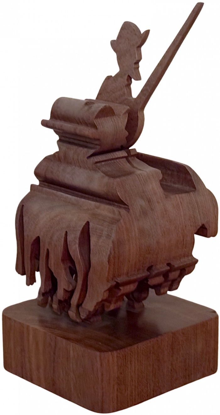 Lote 001 - Escultura de madera de El Quijote/Sancho Panza, Figura doble, Representación en cada perfil.