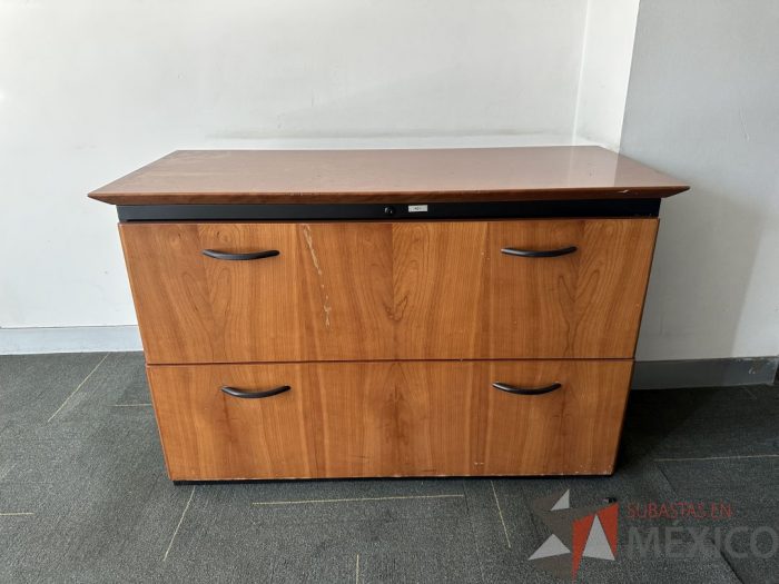 Lote 036 - Archivero horizontal metálico de 2 cajones con tapas de madera